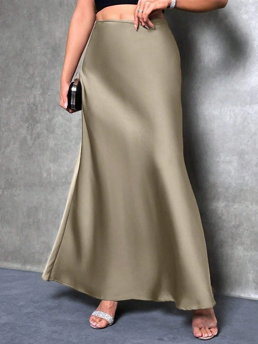 satin skirt spring and summer new simple imitation silk long skirt women's clothing - Image 5