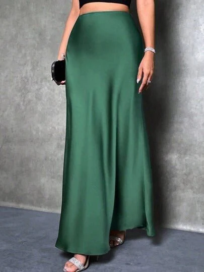 satin skirt spring and summer new simple imitation silk long skirt women's clothing - Image 7