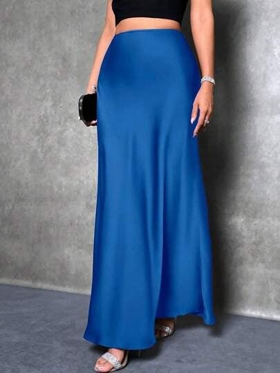 satin skirt spring and summer new simple imitation silk long skirt women's clothing - Image 9