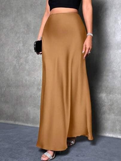 satin skirt spring and summer new simple imitation silk long skirt women's clothing FD - Image 10