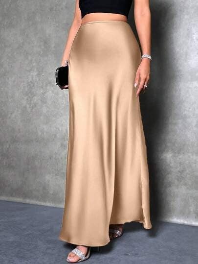 satin skirt spring and summer new simple imitation silk long skirt women's clothing FD - Image 11