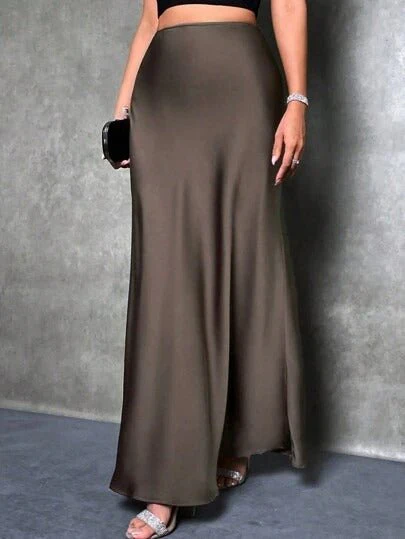 satin skirt spring and summer new simple imitation silk long skirt women's clothing FD - Image 12