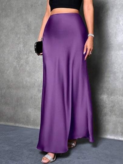 satin skirt spring and summer new simple imitation silk long skirt women's clothing FD - Image 13