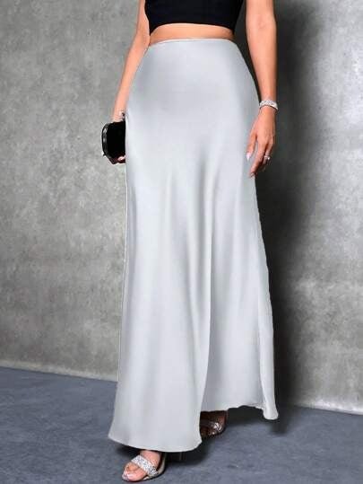 satin skirt spring and summer new simple imitation silk long skirt women's clothing FD - Image 15
