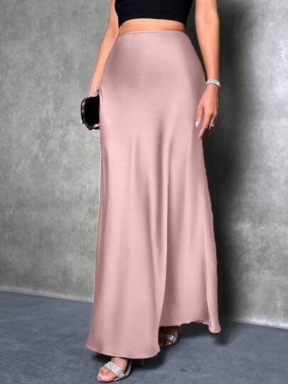 satin skirt spring and summer new simple imitation silk long skirt women's clothing FD - Image 17
