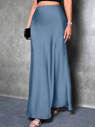 satin skirt spring and summer new simple imitation silk long skirt women's clothing FD - Image 19