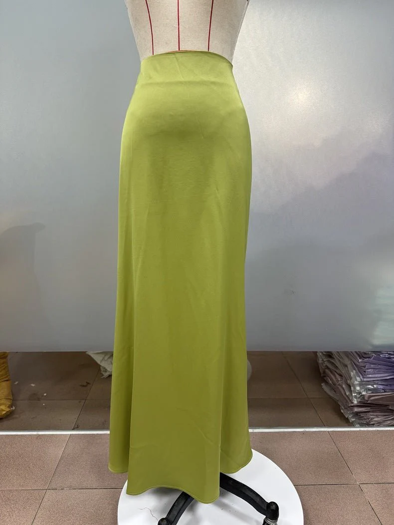 satin skirt spring and summer new simple imitation silk long skirt women's clothing FD - Image 25