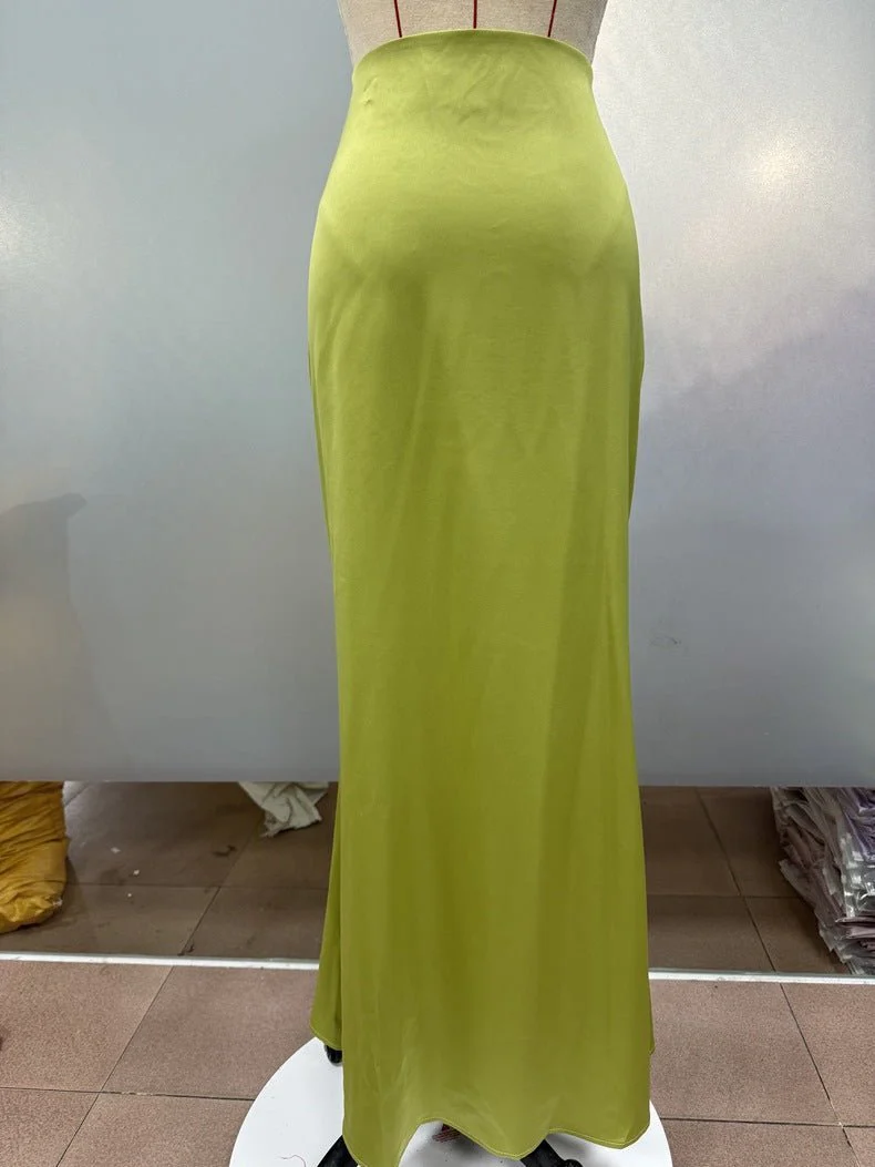 satin skirt spring and summer new simple imitation silk long skirt women's clothing FD - Image 26