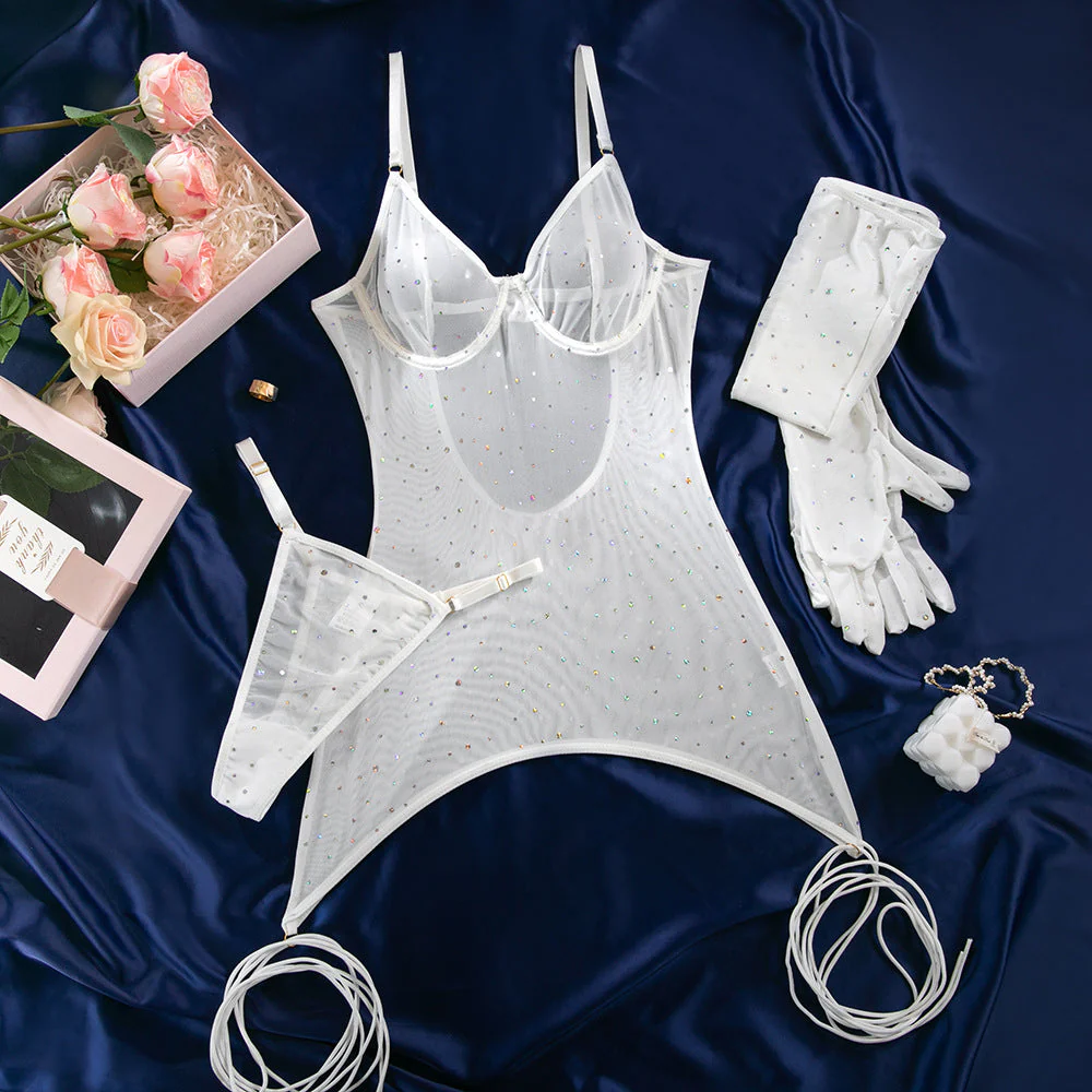 Sequin Dazzle | Steel Ring Perspective Gathering Three-Piece Suspender Set - Image 3