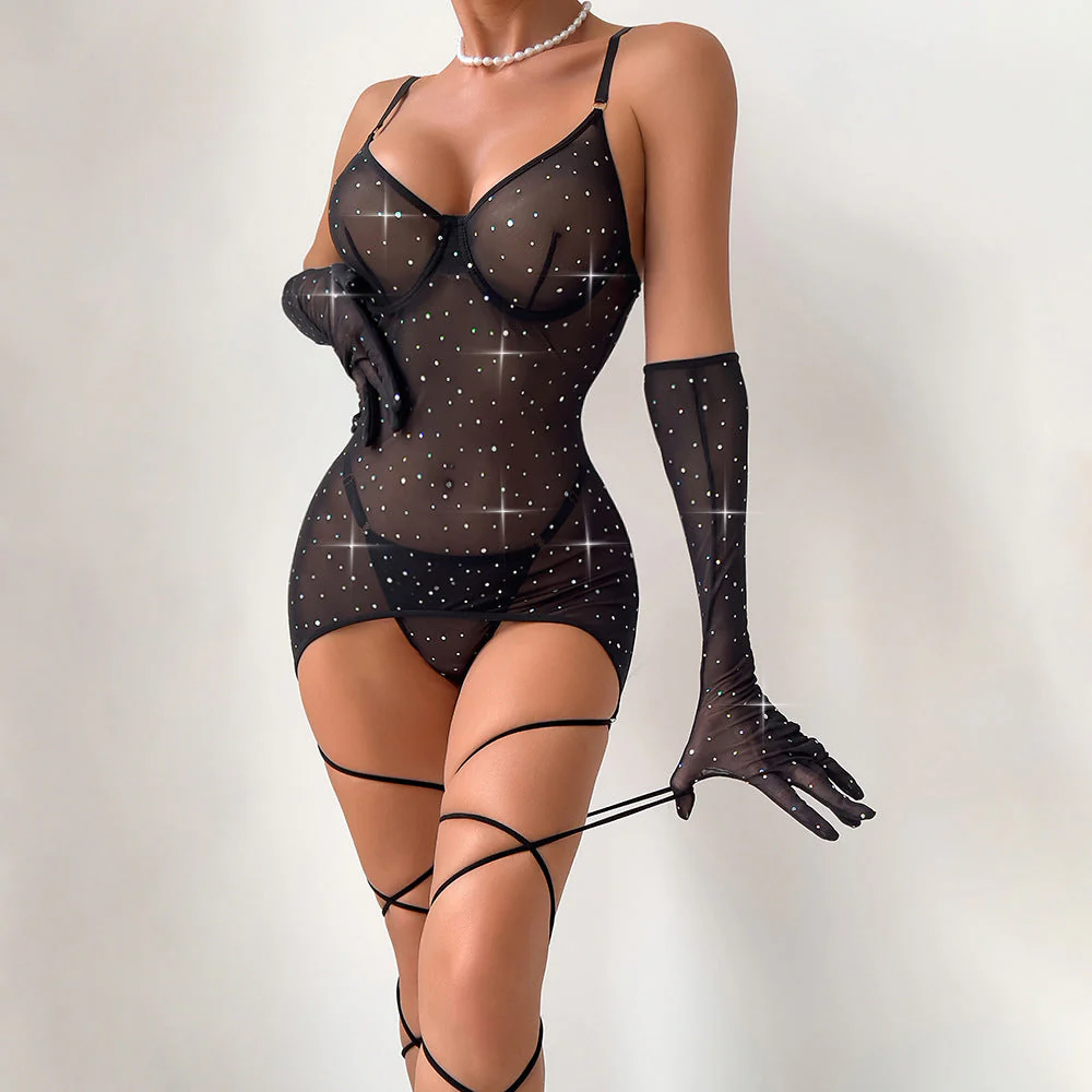 Sequin Dazzle | Steel Ring Perspective Gathering Three-Piece Suspender Set - Image 5