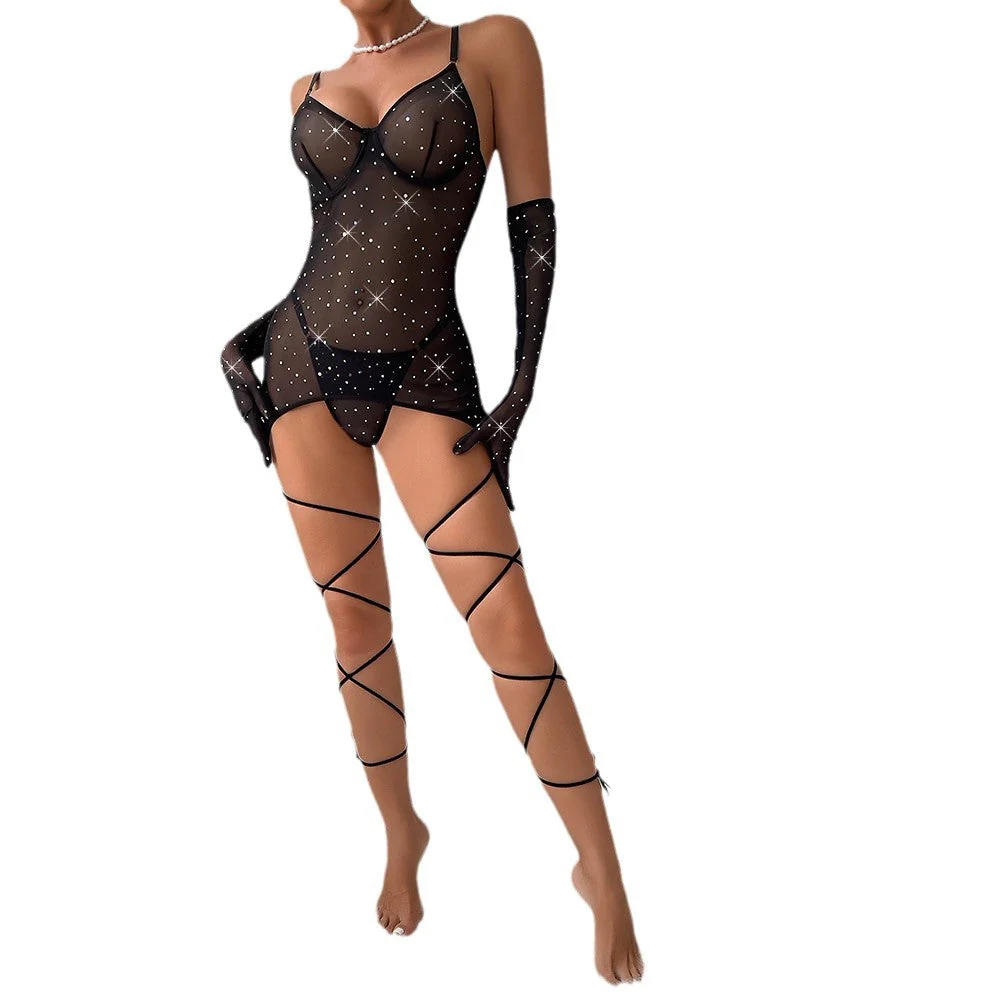 Sequin Dazzle | Steel Ring Perspective Gathering Three-Piece Suspender Set - Image 8