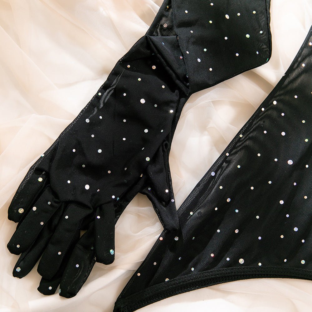Sequins featured ladies nightclub style steel ring gathered gloves tie rope three-piece set FD - Image 43