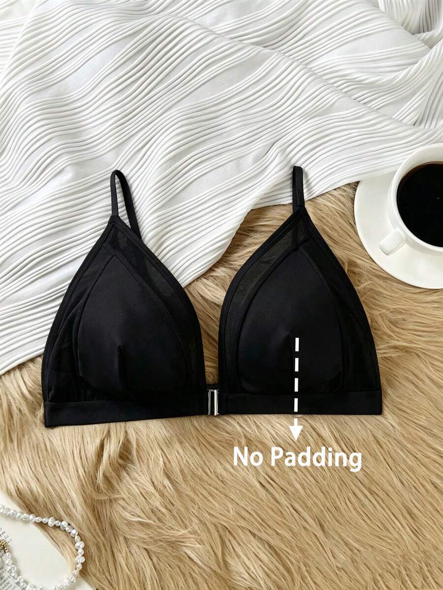 Sexy Mesh Splicing Front-Clasp Deep V Bra - Image 7