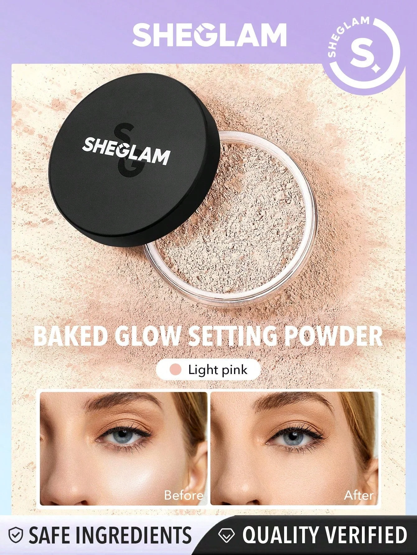 SHEGLAM Baked Glow Setting Powder-Light Pink Oil Control Loose Setting Powder