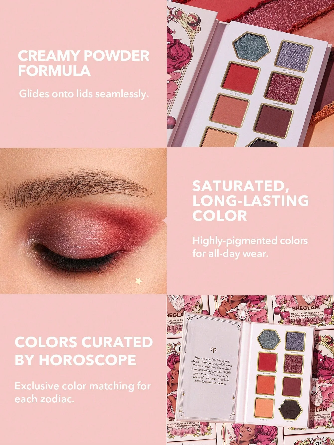 SHEGLAM Caring Zodiac Palette 8-Clolor Shimmer Metallic Matte Eyeshadow Palette Pink Dark Purple High Pigment Long Wear Blendable Pro Eyeshadow - Image 94