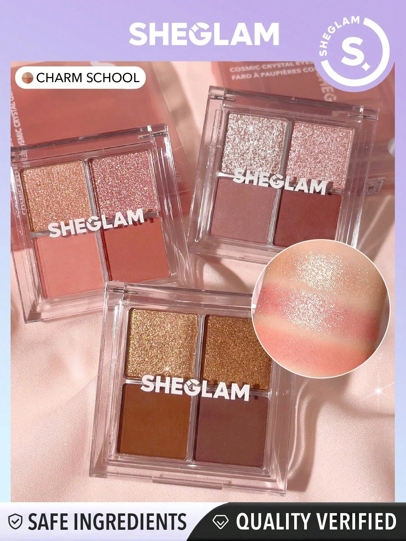 SHEGLAM Cosmic Crystal Eyeshadow Quad-Spellbound 4-Clolor Matte Glitter Eyeshadow Palette - Image 16