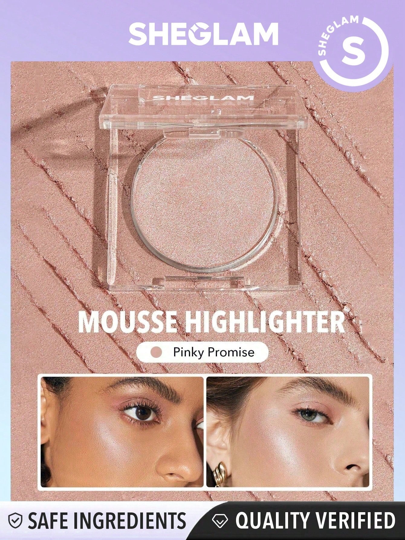 SHEGLAM Cosmic Crystal Mousse Highlighter - Highlighter Powder Shimmer Long Wear Brightening Non-Caking Pink Glow Highlighter - Image 2