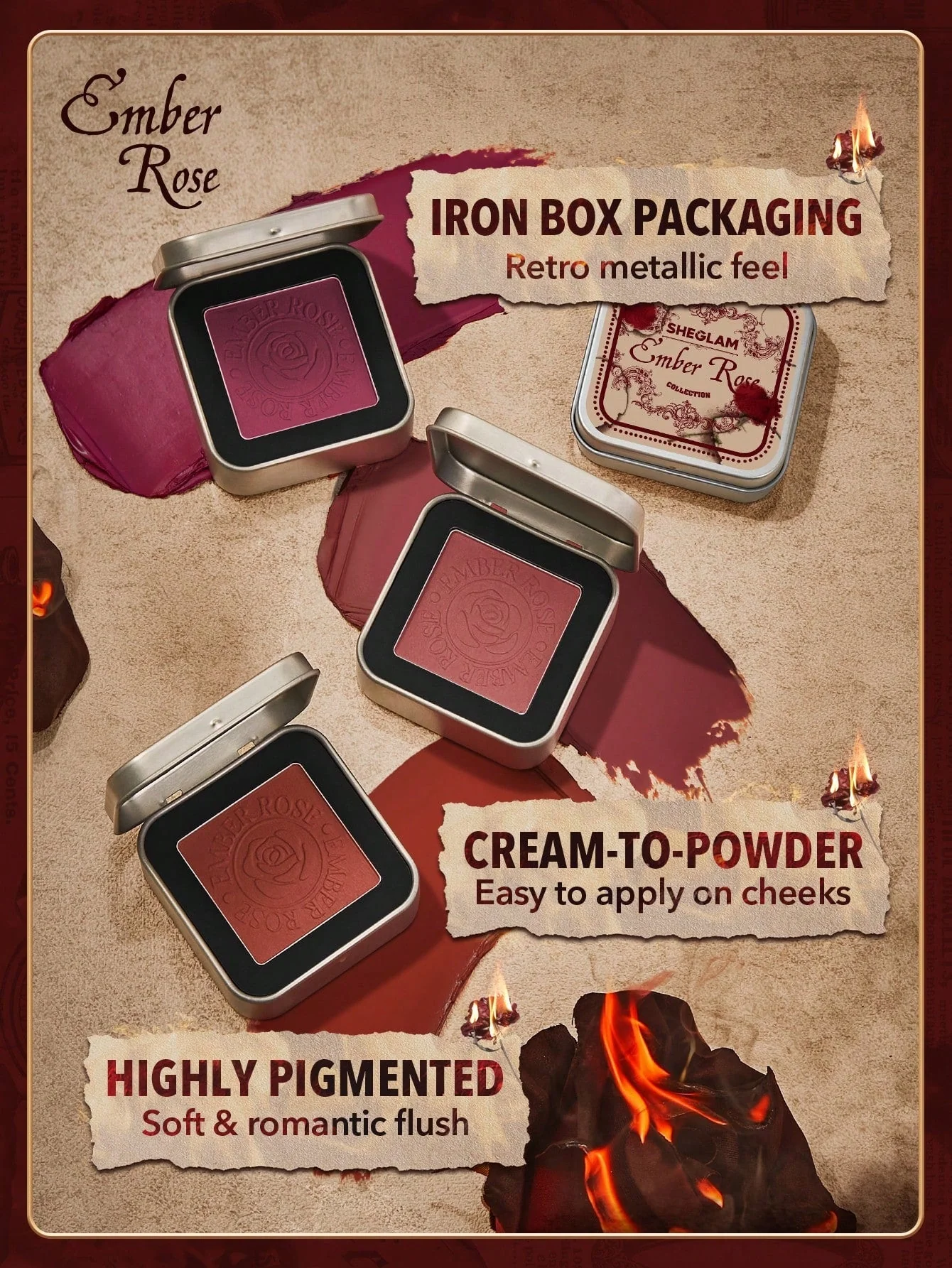 SHEGLAM Ember Rose Eternal Flame Cream, Blush-Cream-To-Powder Blush Palette Highly Pigmented Non-Fading Long Lasting Natural Easy To Use Blush Box - Image 6