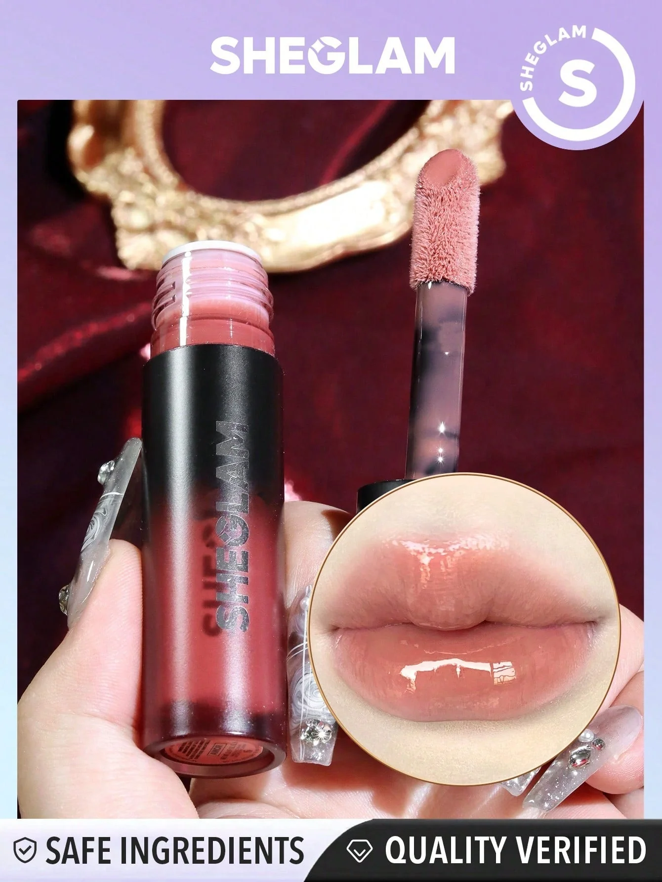 SHEGLAM Ember Rose Immortal Love Nourishing Lip Gloss - Pink Liquid Lipstick High Shine Finish Ultra Moisturizing Lip Glaze Luminous Shine Non-Sticky Li Makeup - Image 5