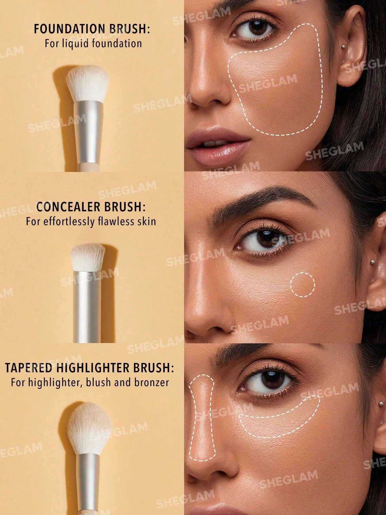 SHEGLAM Glam 101 Face Essentials Brush Set With Bag - Image 3