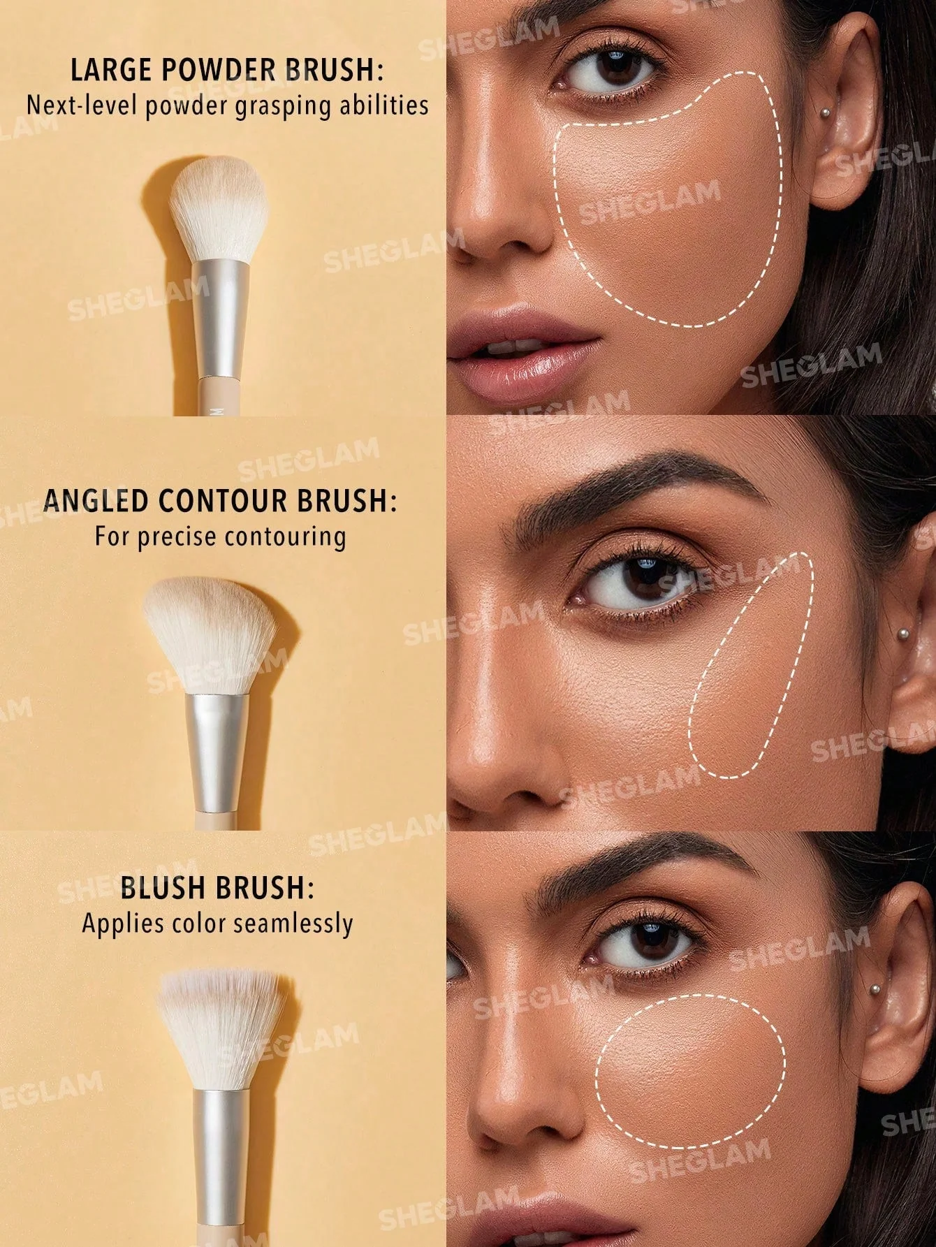 SHEGLAM Glam 101 Face Essentials Brush Set With Bag - Image 4