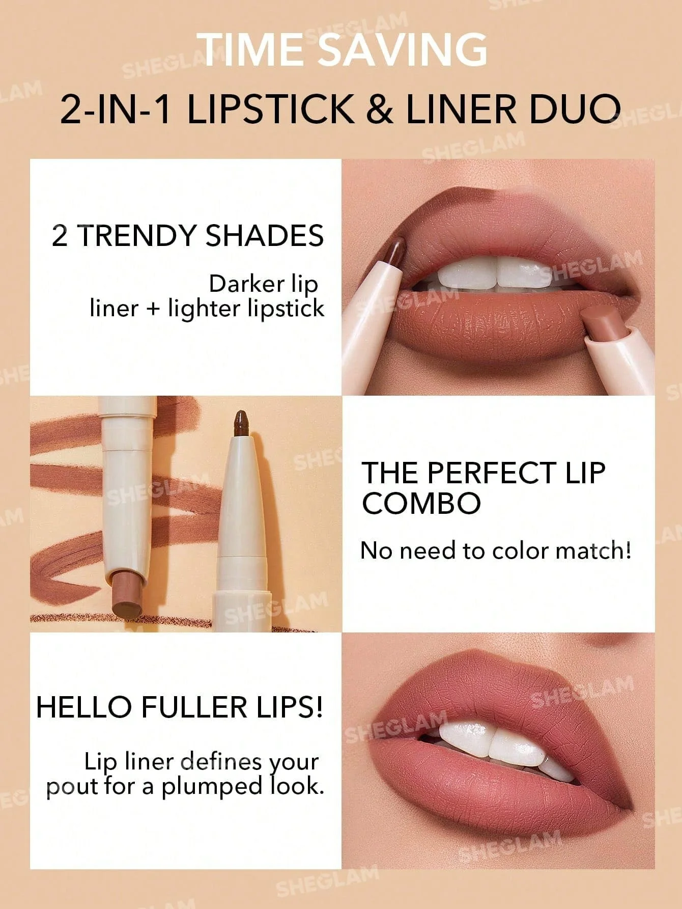 SHEGLAM Glam 101 Lipstick & Liner Duo-Deep Caramel 2-In-1 Matte Dual-Ended Lip Liner Lipstick Pencil Highly Pigmented Long Lasting Smooth Easy To Wear Lip Makeup - Image 28