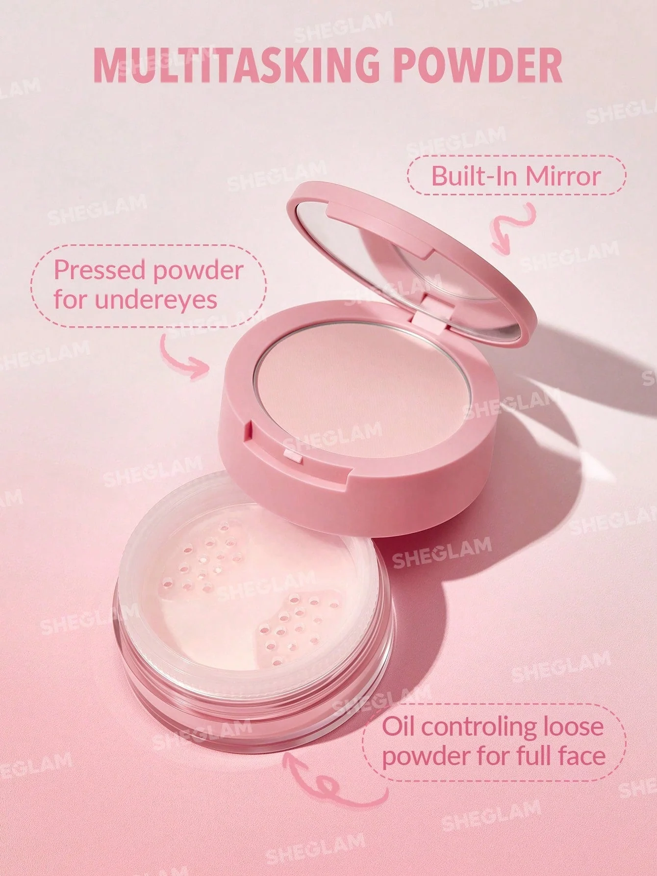 SHEGLAM Insta-Ready Face & Under Eye Setting Powder Duo-Bubblegum 2 In 1 - Image 5