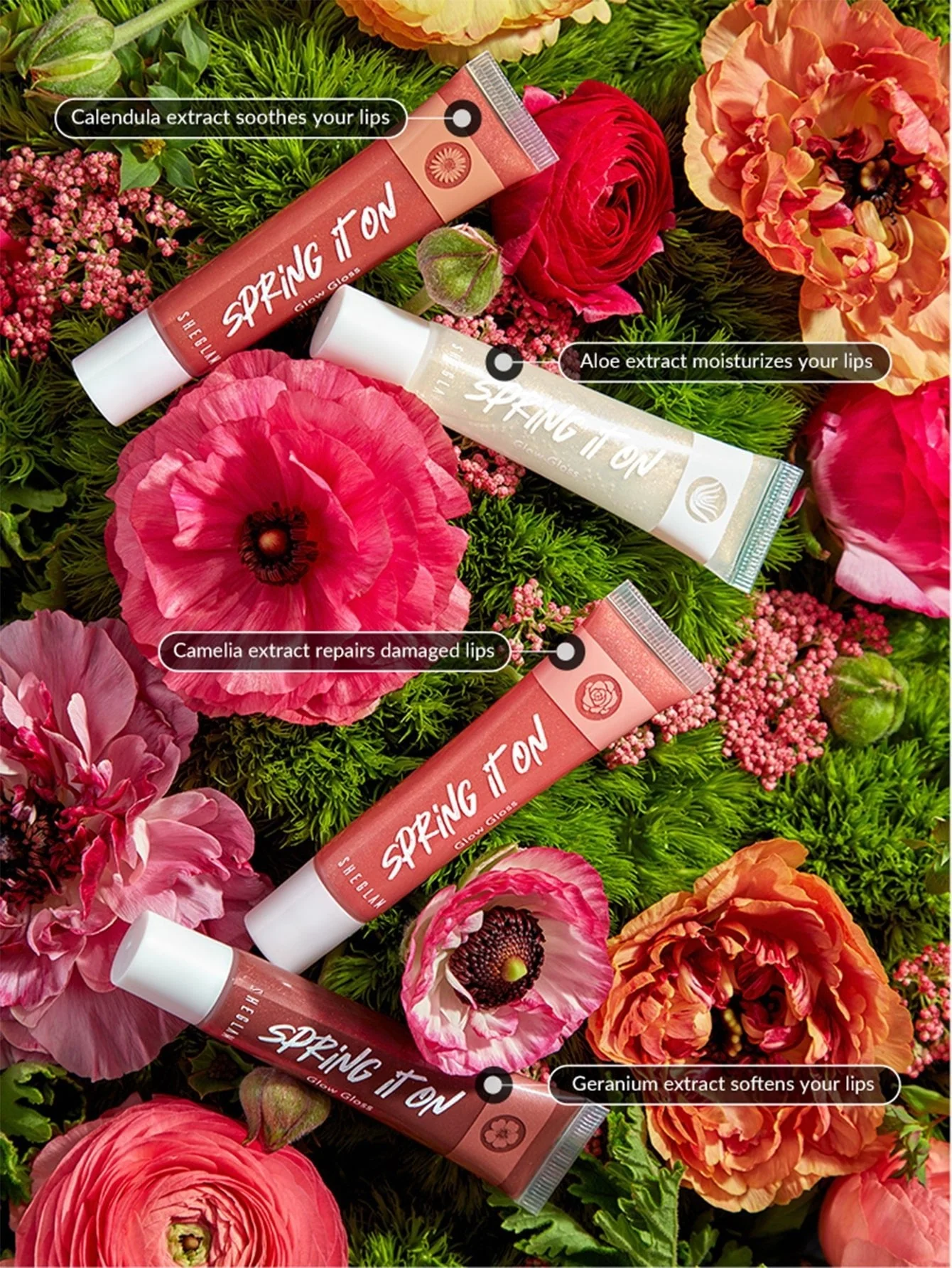 SHEGLAM Power Bouquet Lip Gloss -Power Petals  Shiny Tinted Moisturizing Lip Gloss Plumping Non-Sticky Lip Oil Repairing Cherry Blossom Extract Lip Care - Image 15