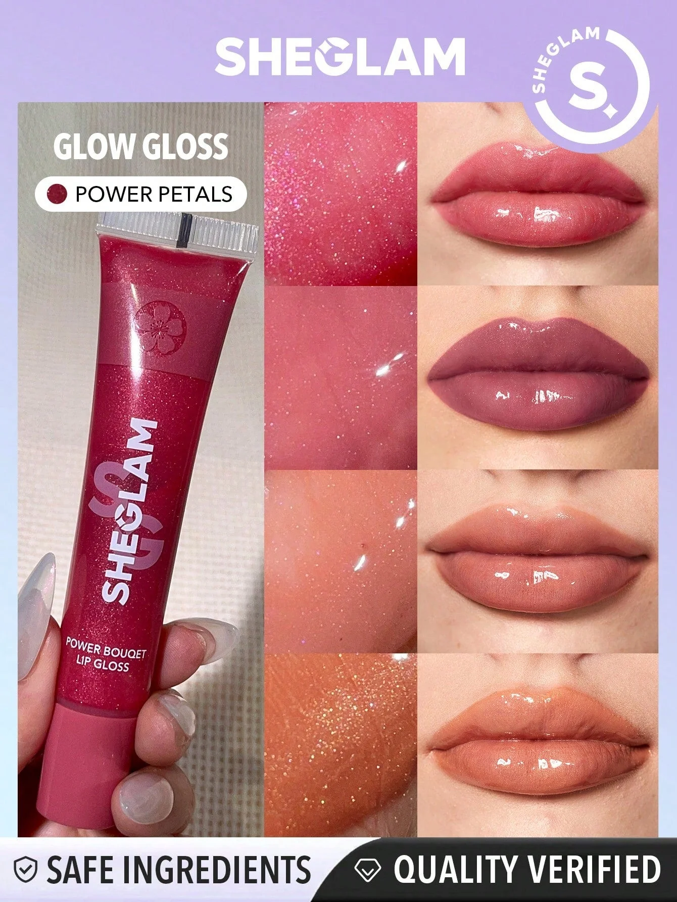 SHEGLAM Power Bouquet Lip Gloss -Power Petals  Shiny Tinted Moisturizing Lip Gloss Plumping Non-Sticky Lip Oil Repairing Cherry Blossom Extract Lip Care - Image 17
