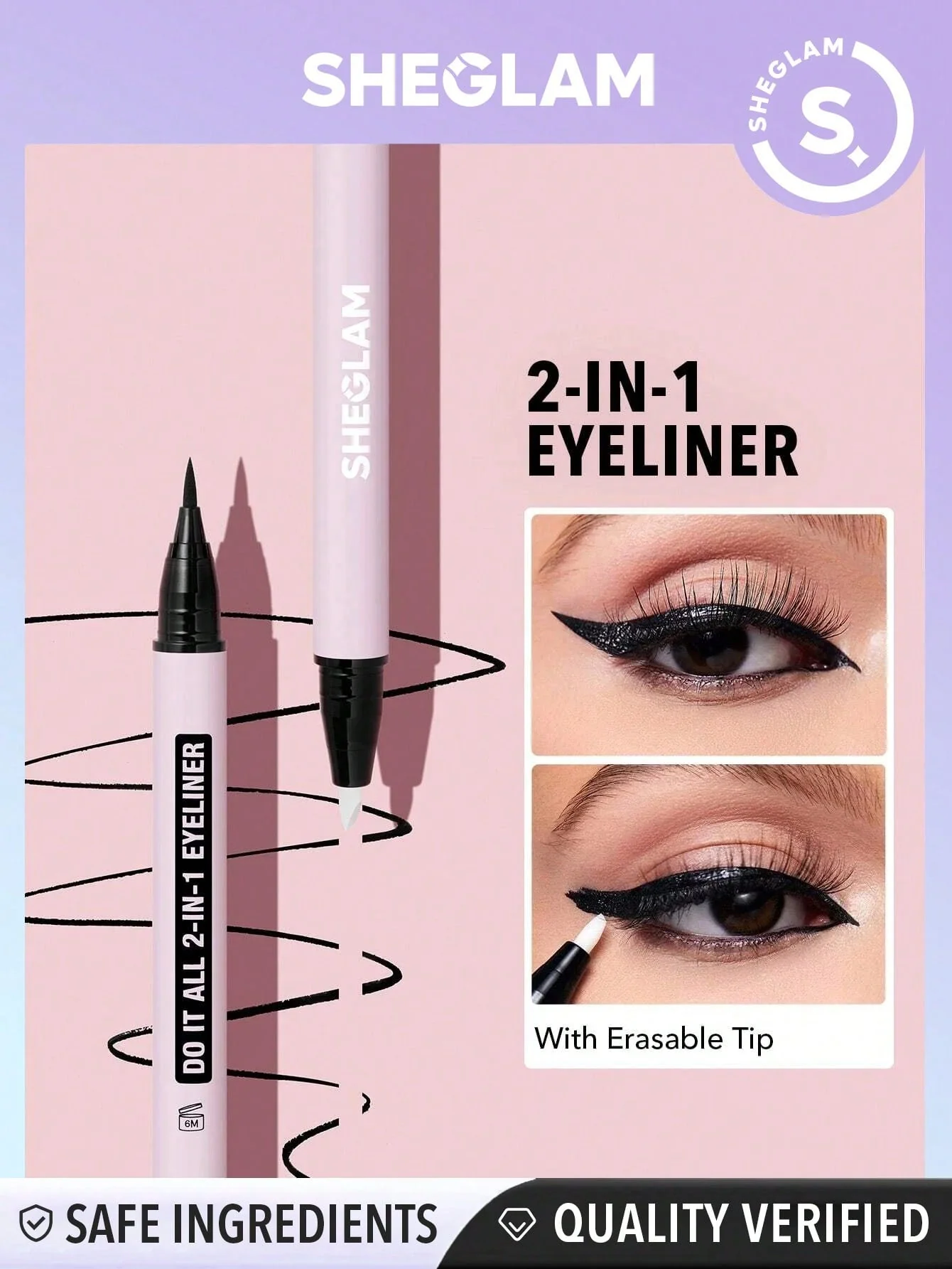 SHEGLAM Wing It Waterproof Liner Duo - Black 2 In 1 Waterproof Liquid Eyeliner - Image 6