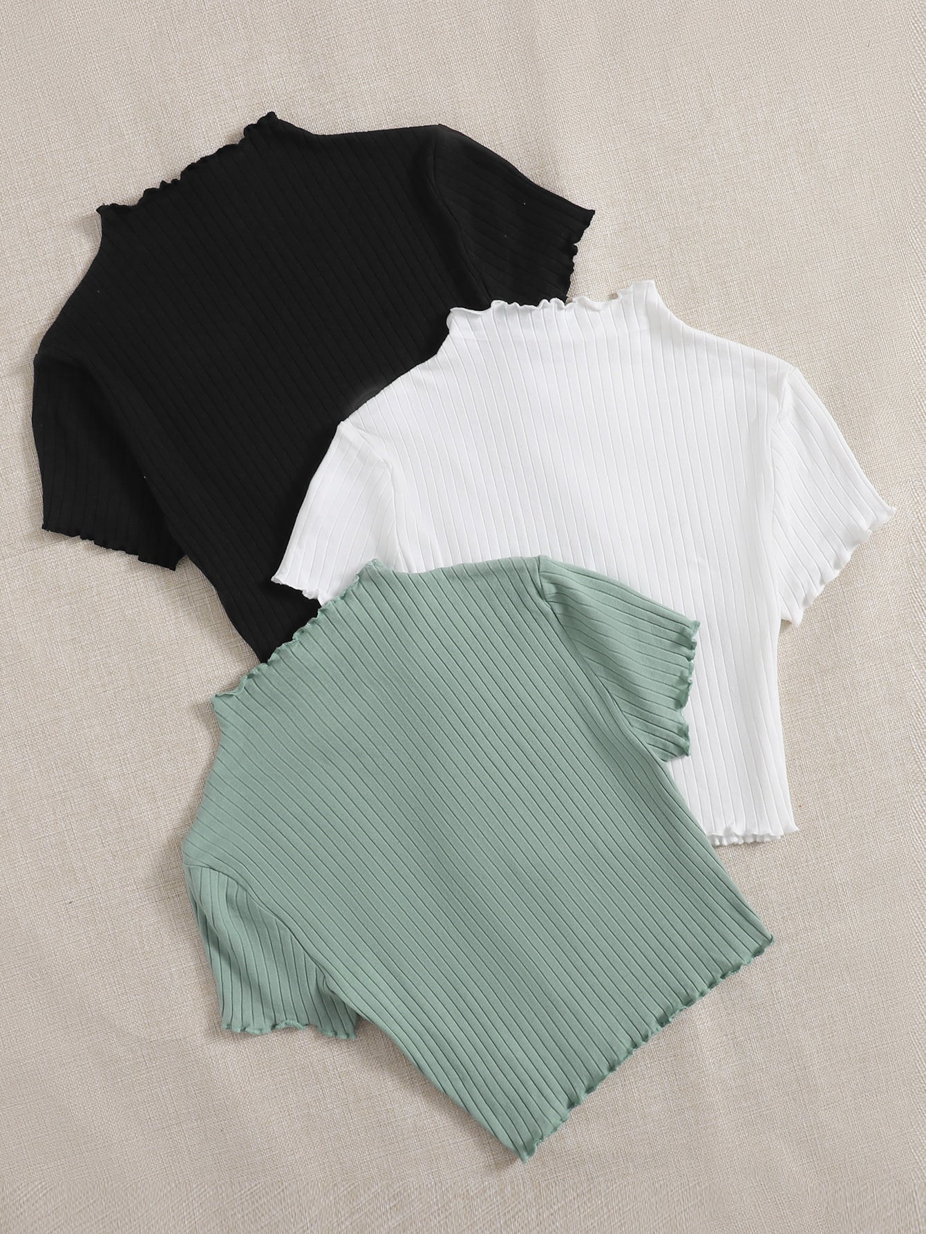 SHEIN 3pcs Solid Rib-knit Frill Tee - Image 2