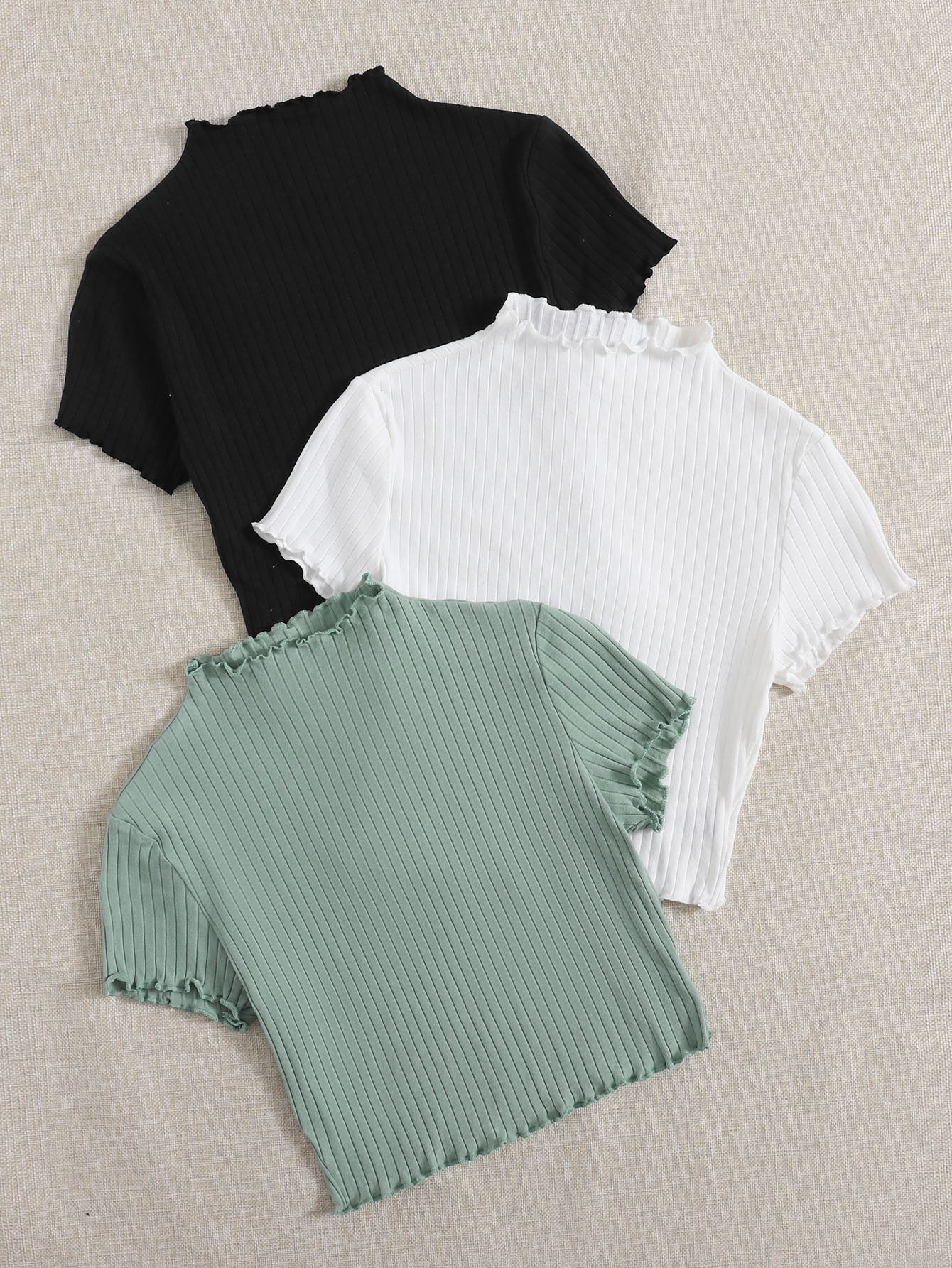 SHEIN 3pcs Solid Rib-knit Frill Tee - Image 5