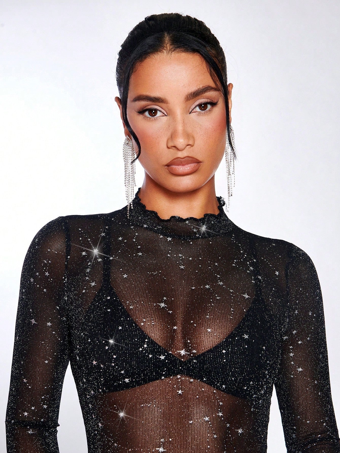 SHEIN BAE Lettuce Edge Glitter Mesh Top Without Bra - Image 8
