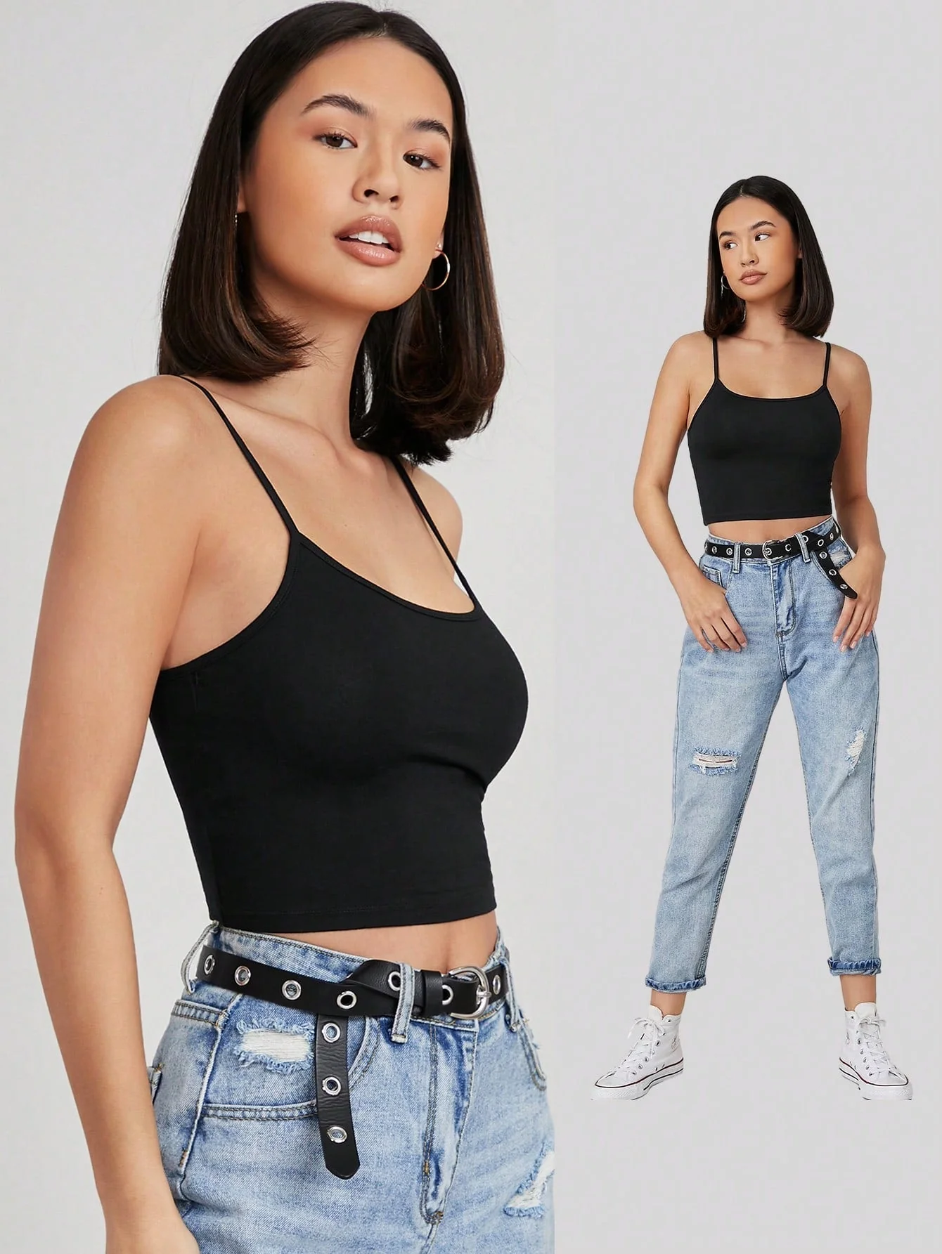 SHEIN BASICS Solid Form Fitted Crop Cami Top (FD)