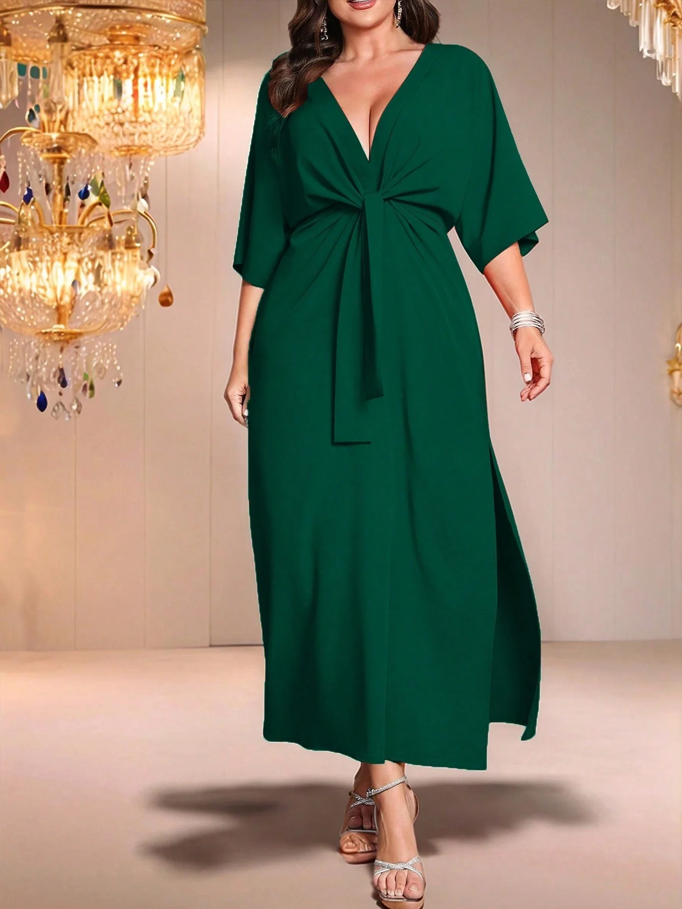 SHEIN Belle Long Waist Cinched Solid Color Simple Stylish Casual Everyday Dress - Image 12