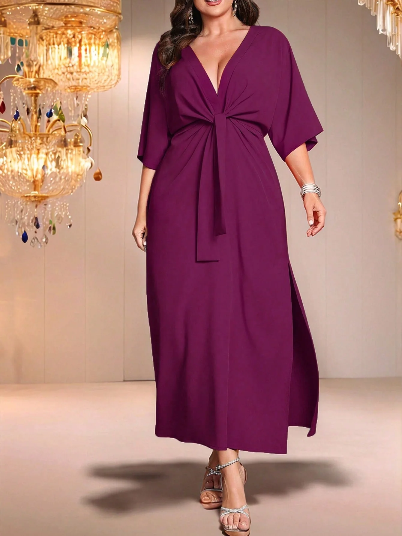 SHEIN Belle Long Waist Cinched Solid Color Simple Stylish Casual Everyday Dress - Image 13