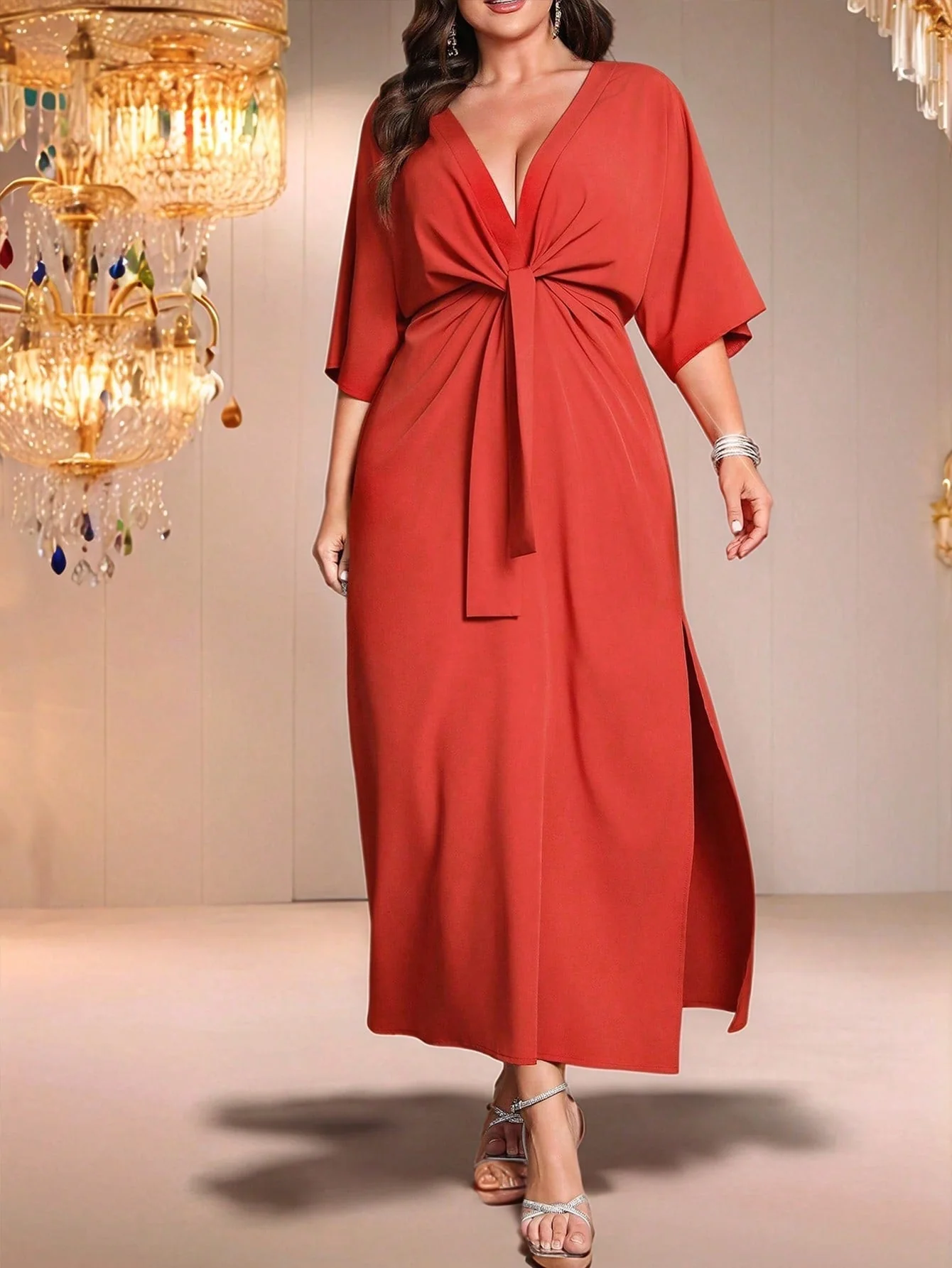 SHEIN Belle Long Waist Cinched Solid Color Simple Stylish Casual Everyday Dress - Image 14