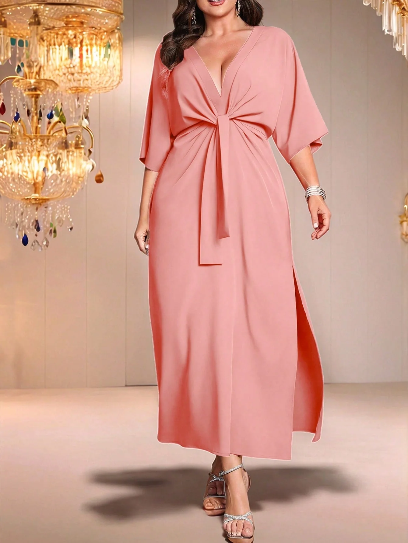 SHEIN Belle Long Waist Cinched Solid Color Simple Stylish Casual Everyday Dress - Image 15