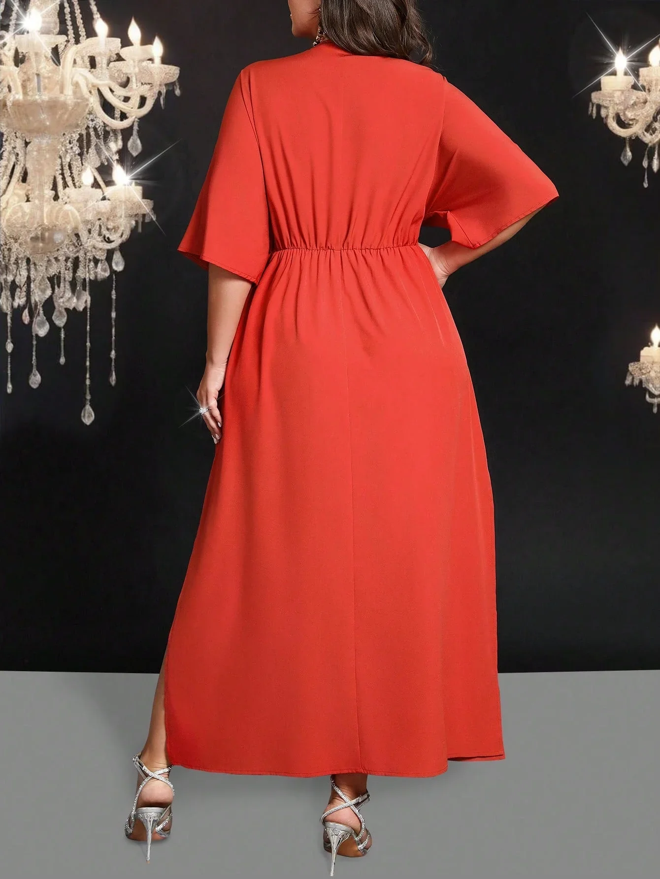 SHEIN Belle Long Waist Cinched Solid Color Simple Stylish Casual Everyday Dress - Image 2