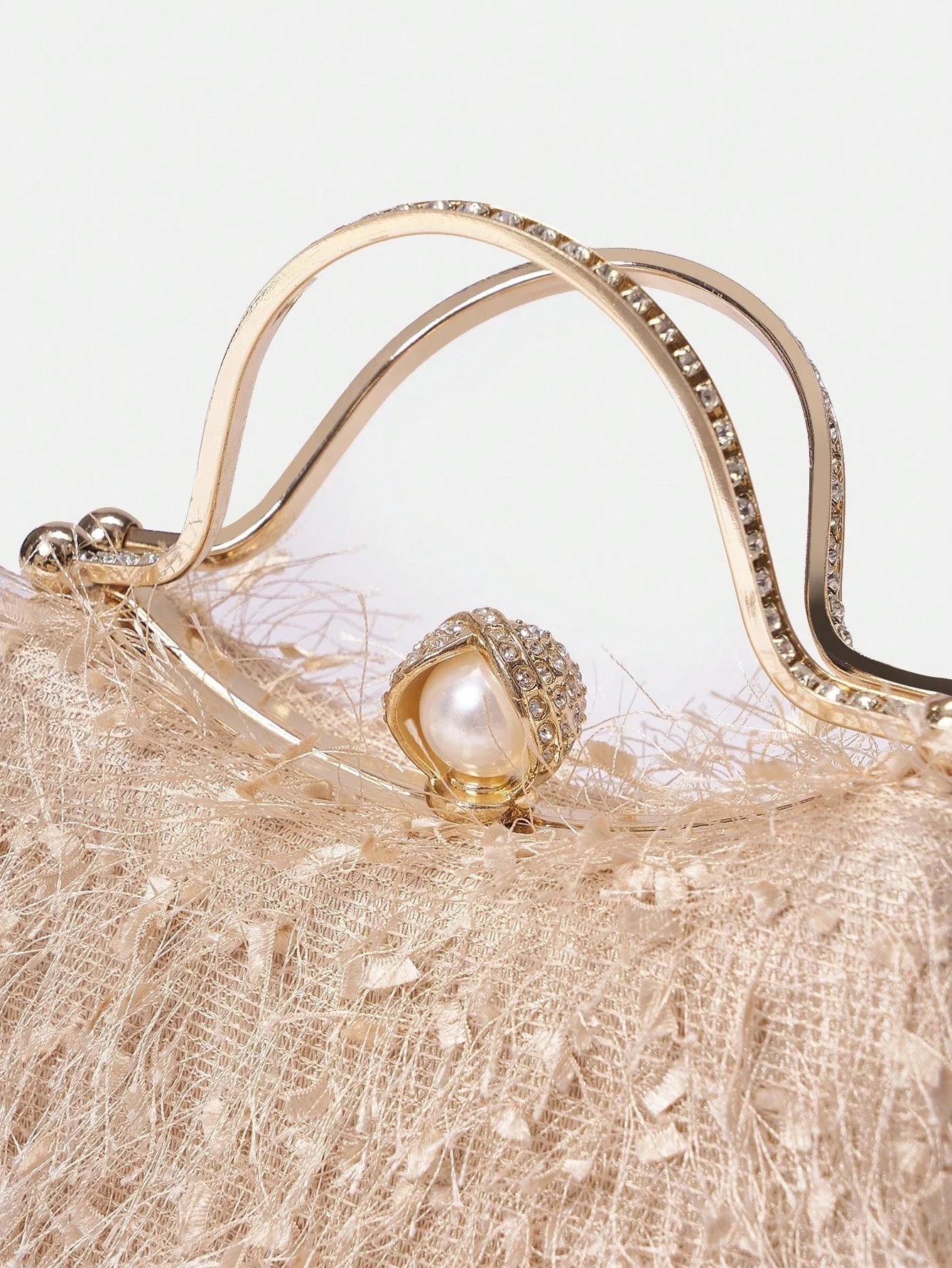 SHEIN Belle Plush Feather & Rhinestone Decor Top Handle Box Bag - Image 10