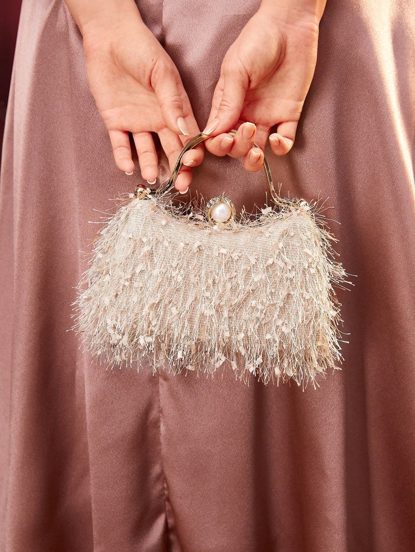 SHEIN Belle Plush Feather & Rhinestone Decor Top Handle Box Bag - Image 12