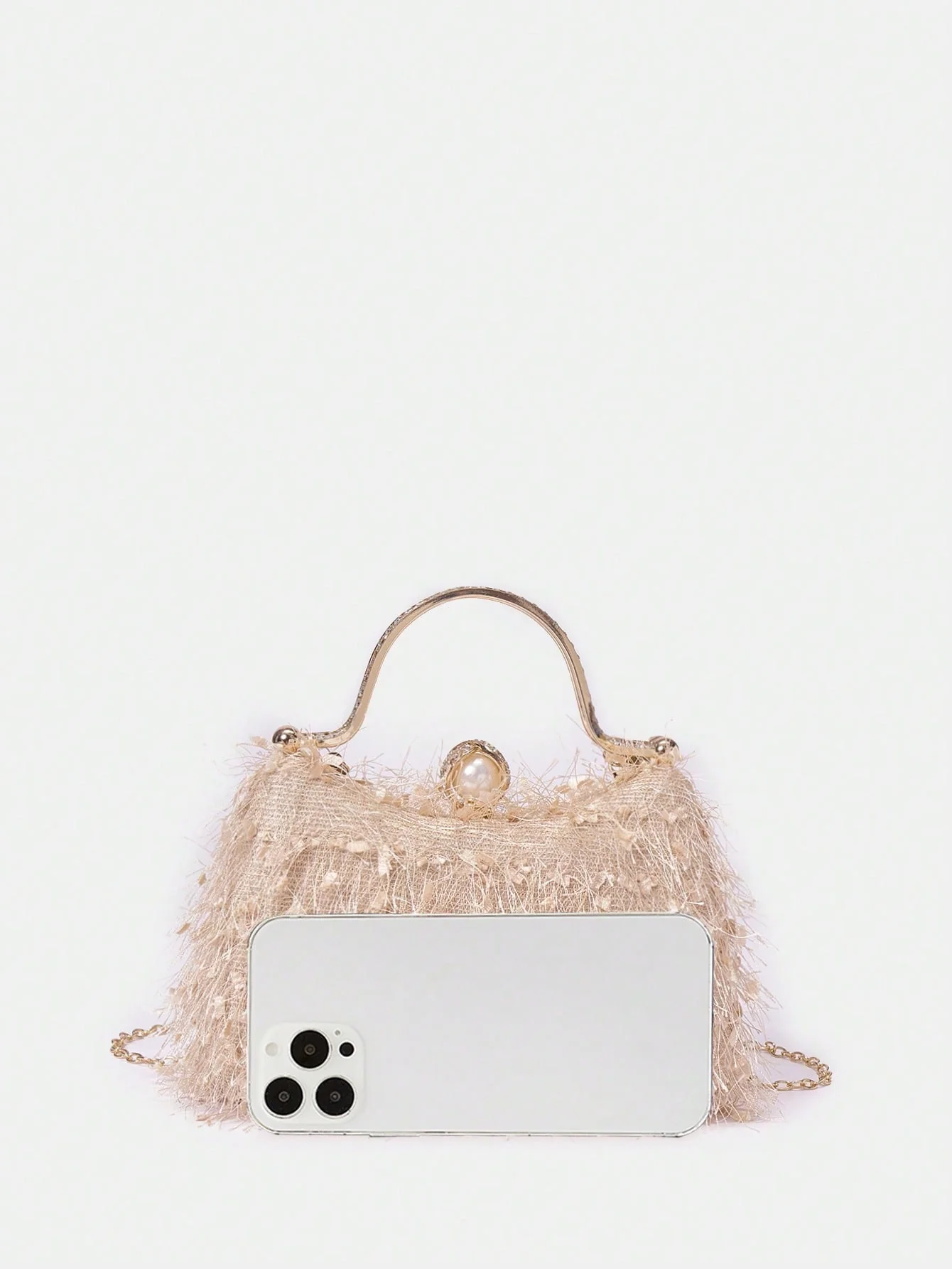 SHEIN Belle Plush Feather & Rhinestone Decor Top Handle Box Bag - Image 3
