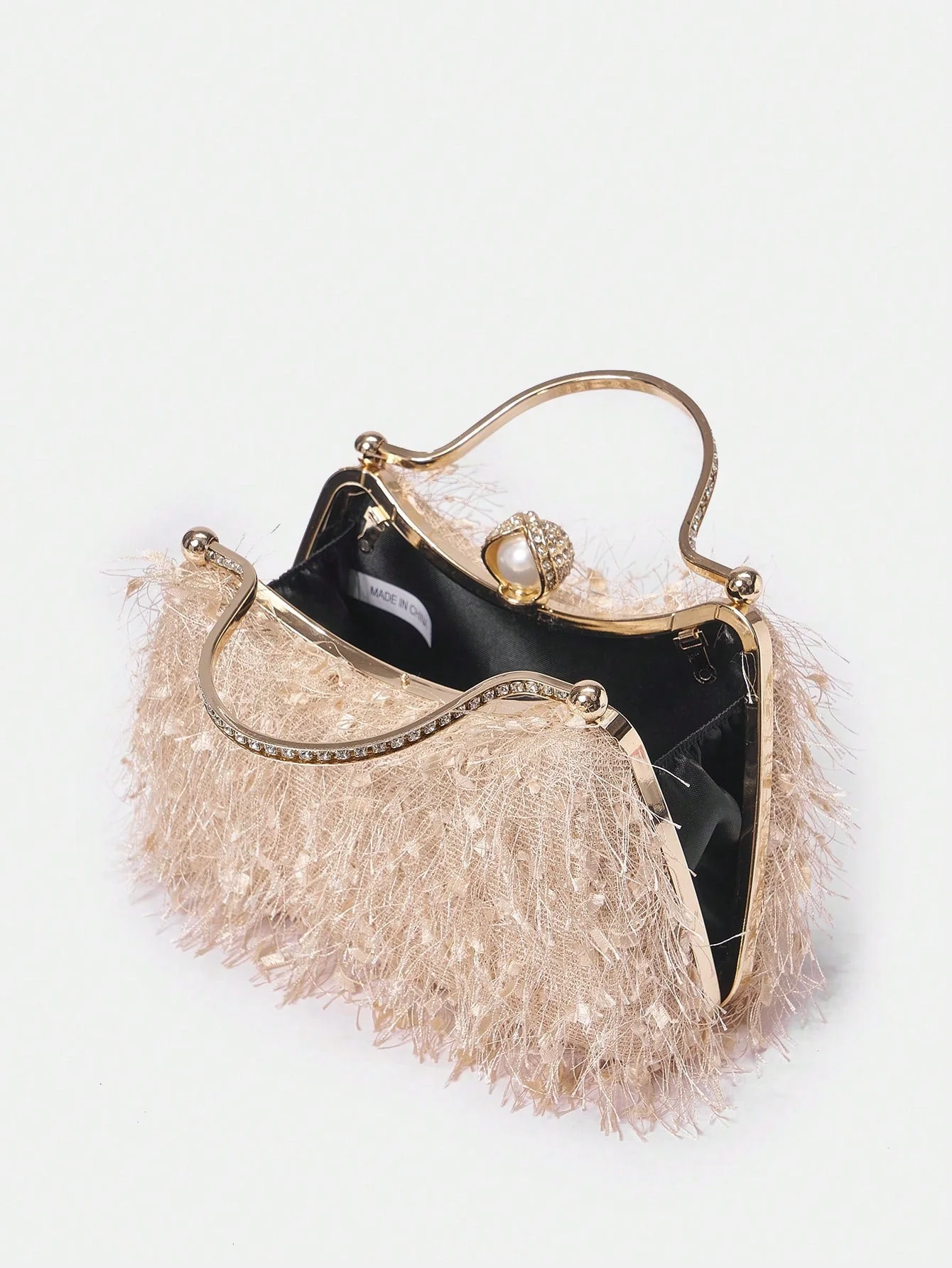 SHEIN Belle Plush Feather & Rhinestone Decor Top Handle Box Bag - Image 4