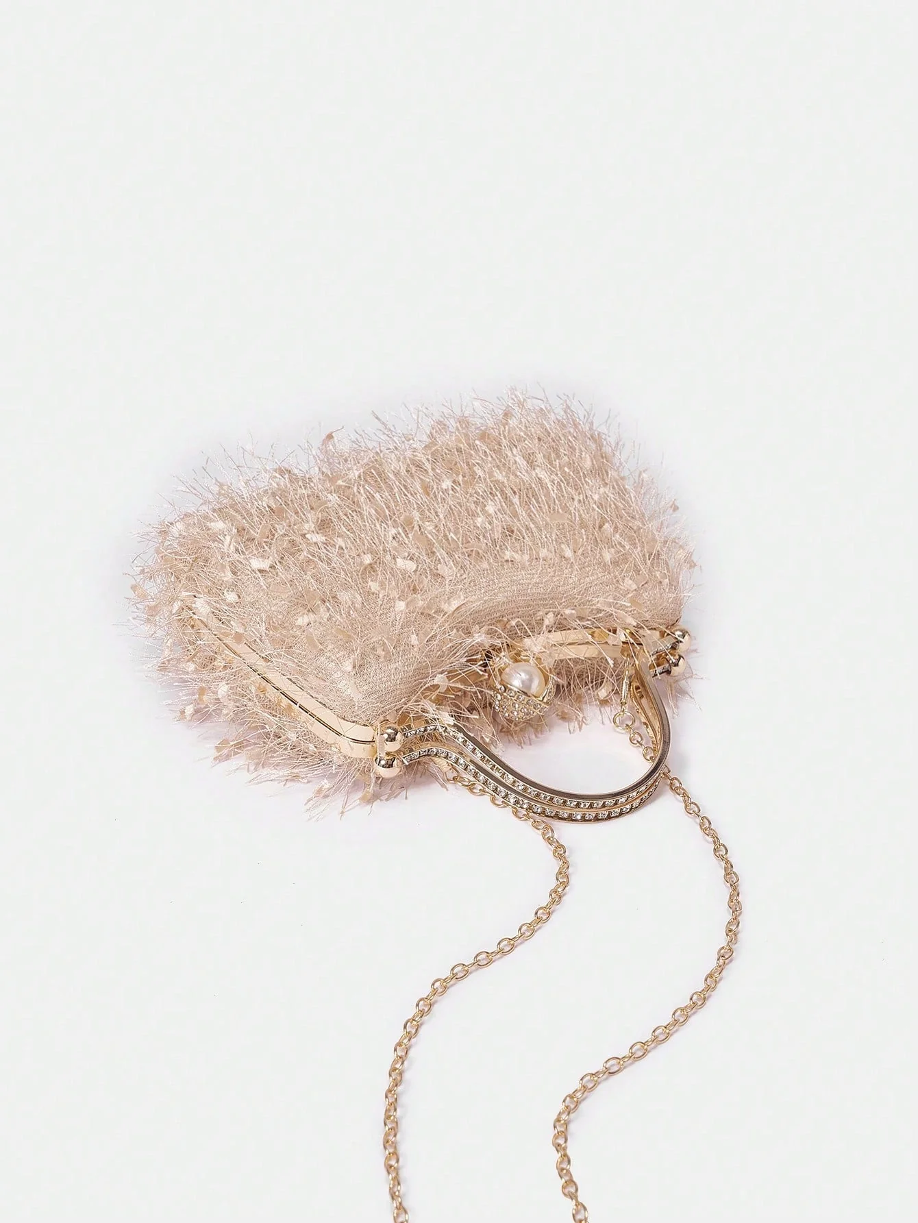 SHEIN Belle Plush Feather & Rhinestone Decor Top Handle Box Bag - Image 9