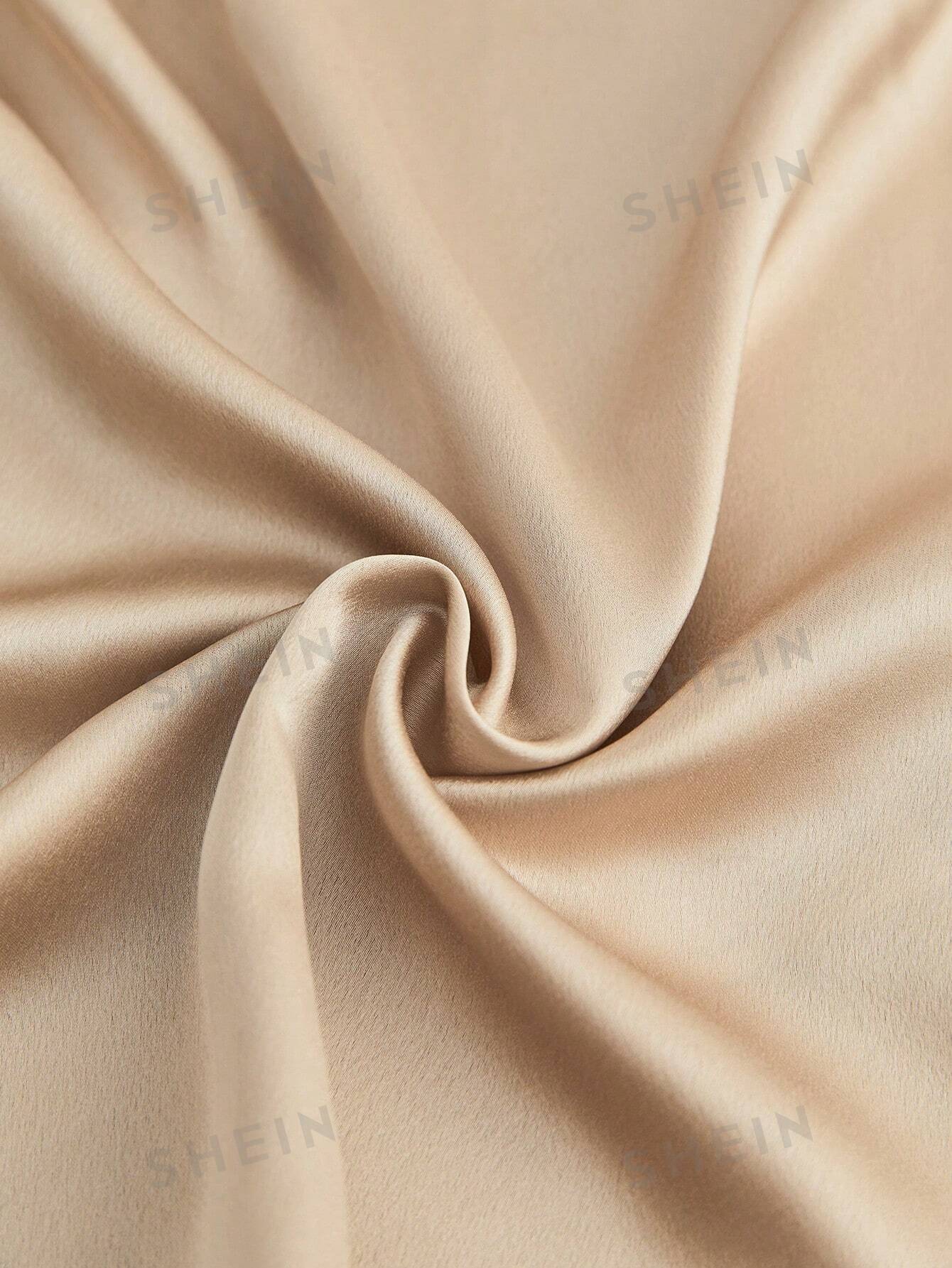 SHEIN BIZwear Solid Color Satin Round Neck Petal Sleeve Women's Work Shirt - Image 6