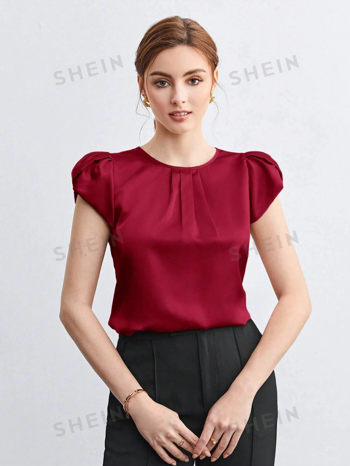 SHEIN BIZwear Solid Petal Sleeve Blouse - Image 6