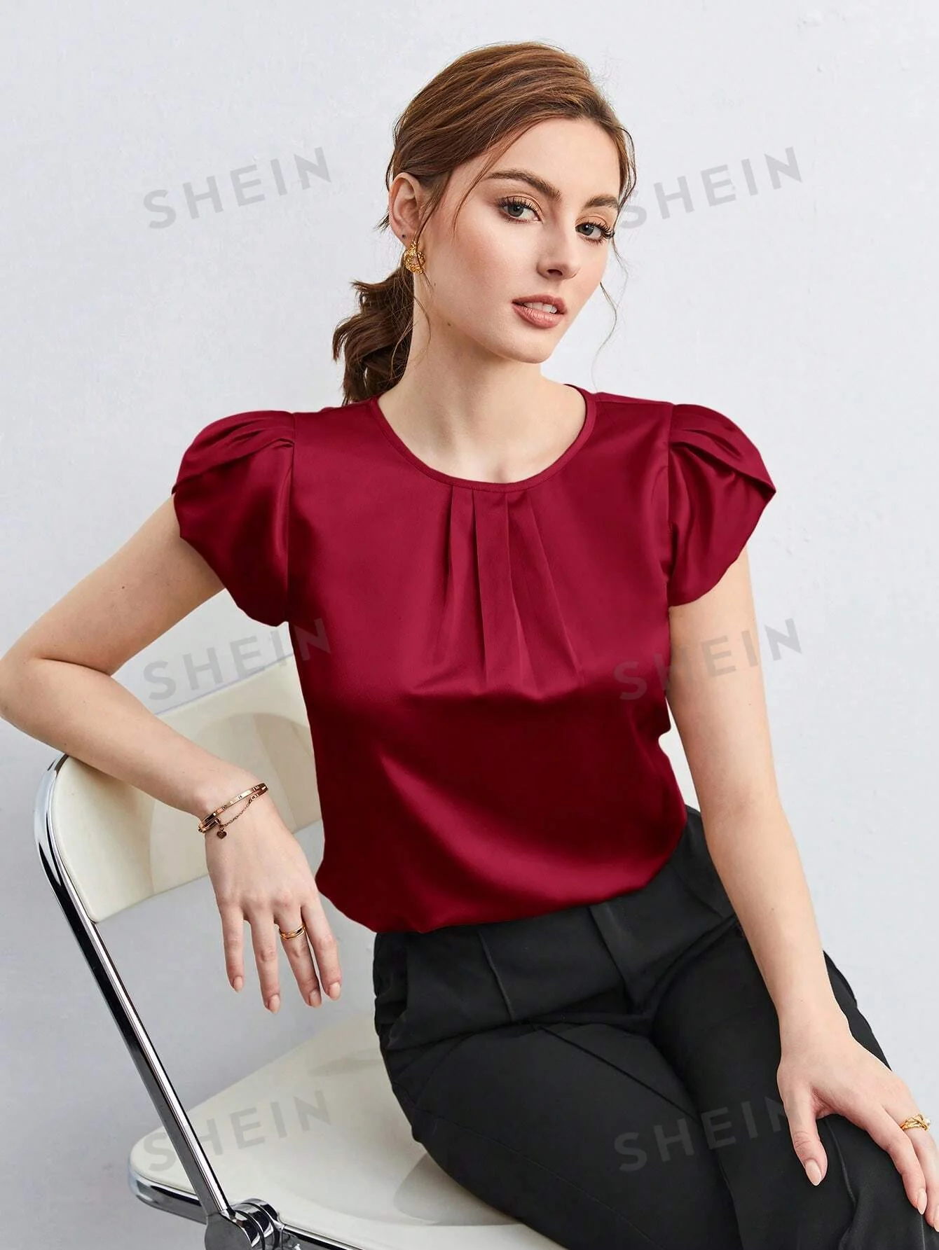 SHEIN BIZwear Solid Petal Sleeve Blouse - Image 7