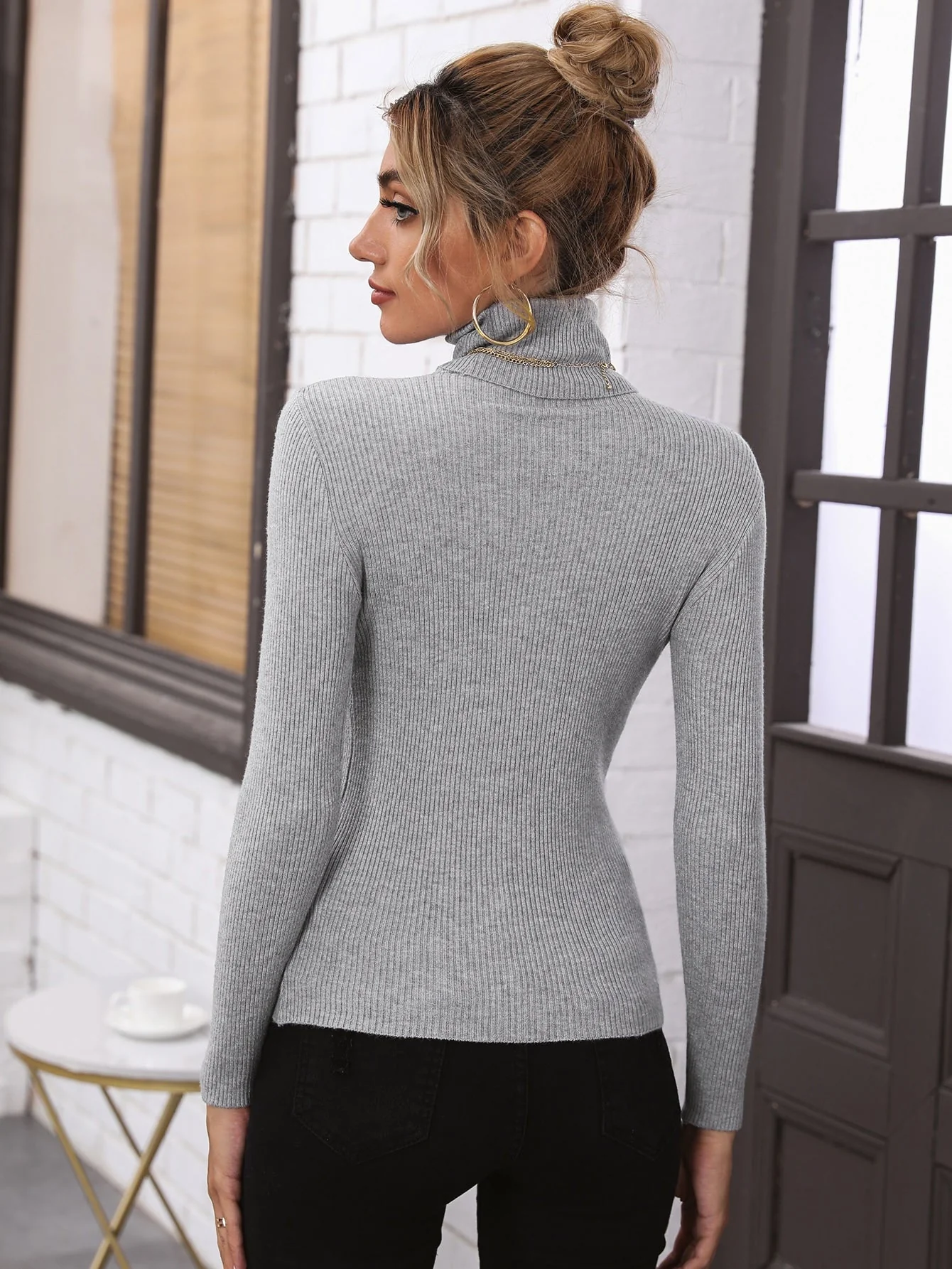 SHEIN BIZwear Turtleneck Ribbed Knit Sweater Workwear - Image 11