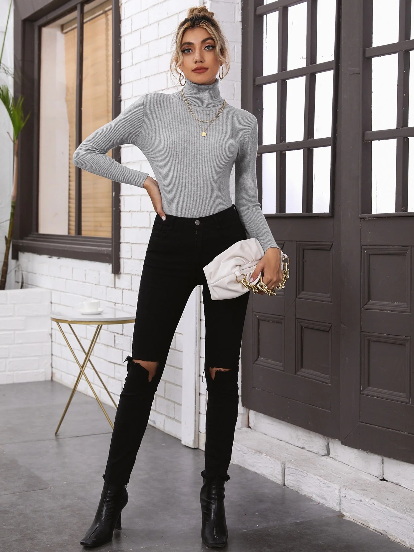 SHEIN BIZwear Turtleneck Ribbed Knit Sweater Workwear - Image 12