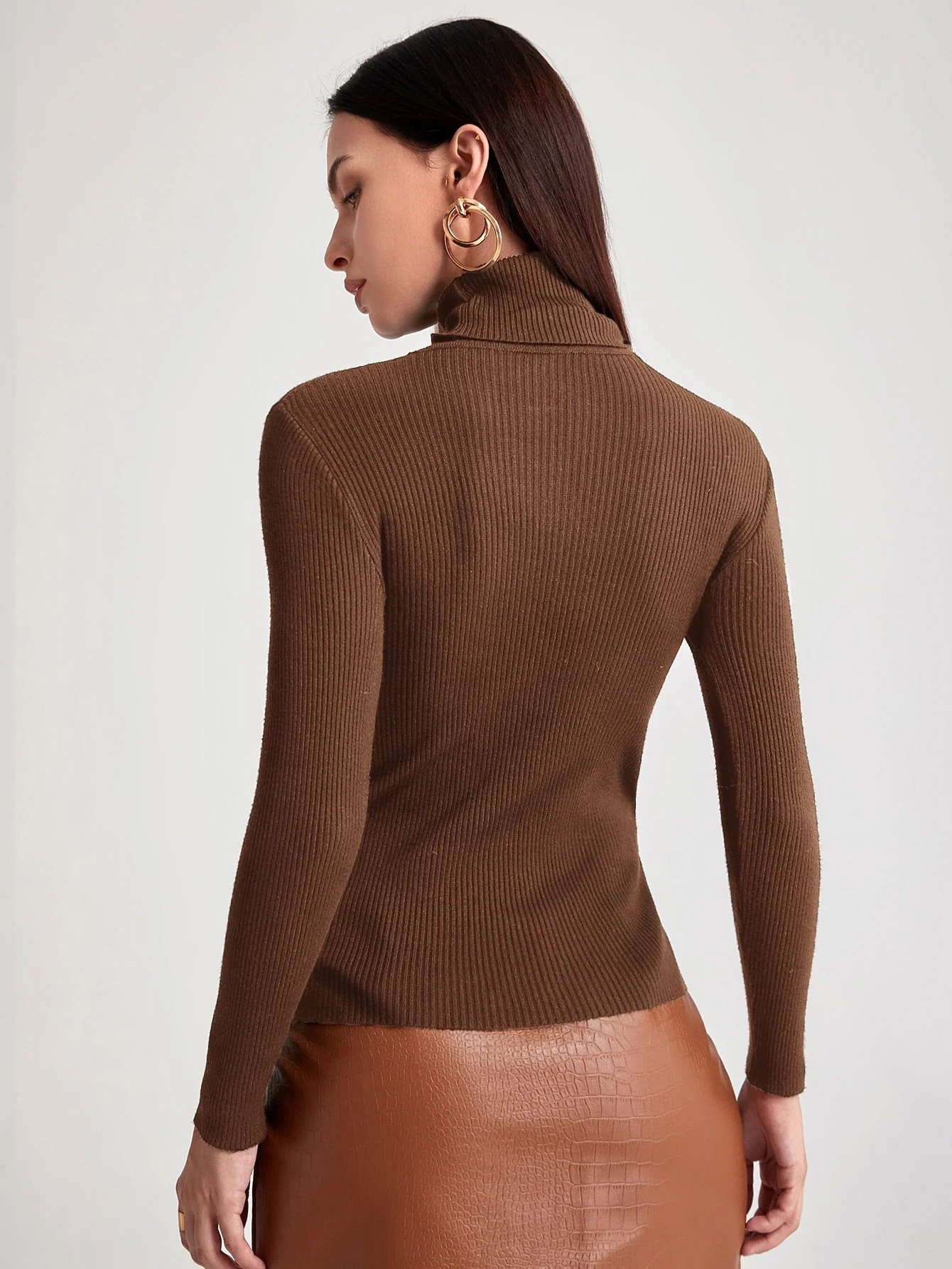SHEIN BIZwear Turtleneck Ribbed Knit Sweater Workwear - Image 15